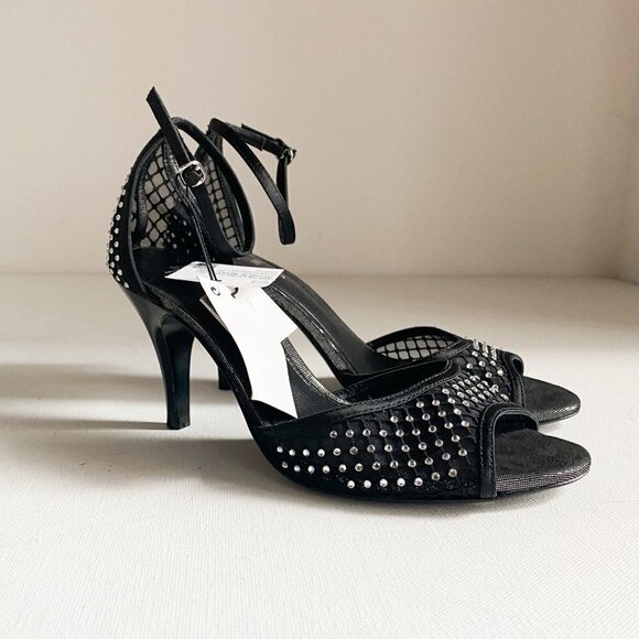 Zara  Into the Night Black Mesh Rhinestone Open Toe Sexy Heels 36 NWT - Picture 2 of 8